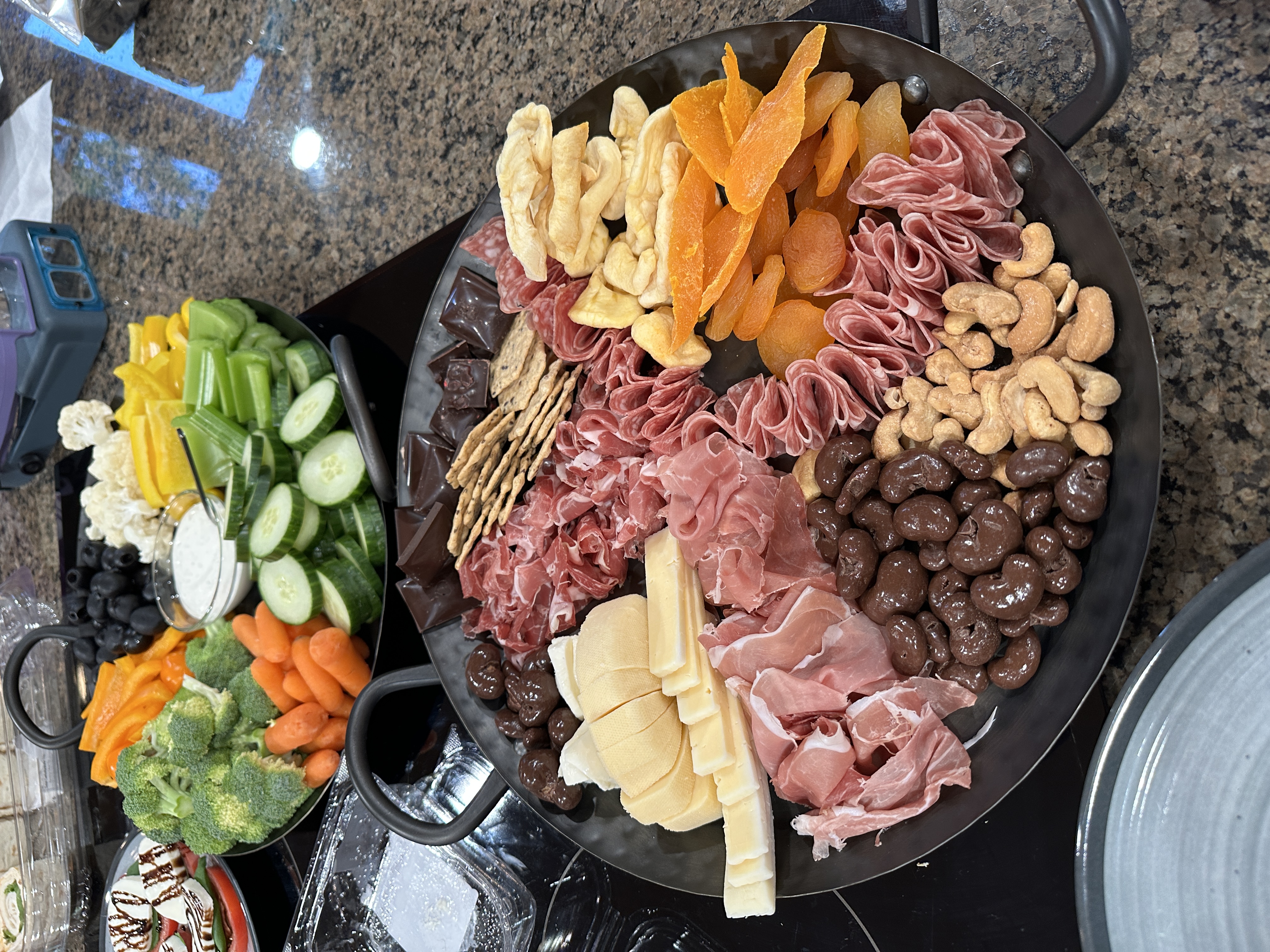 Double platter of meats and vegetables